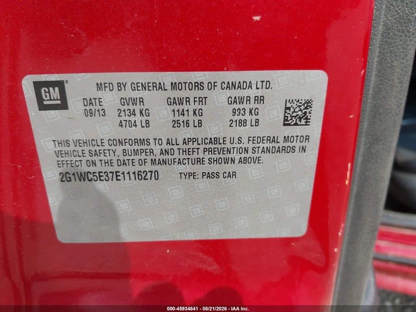 CHEVROLET IMPALA LIMITED 2014 VIN 2G1WC5E37E1116270