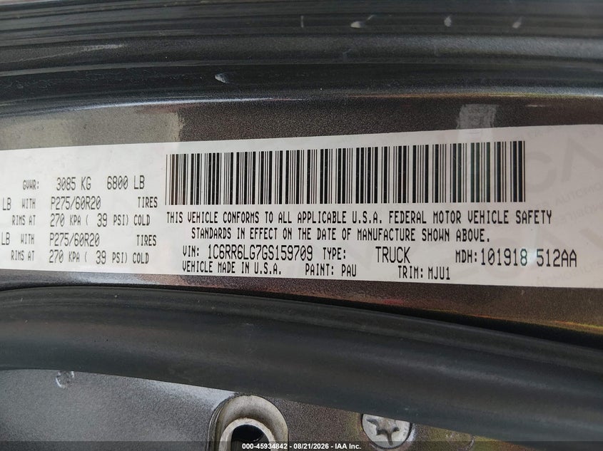 2016 RAM 1500 PICKUP 3.6L V6 FI DOHC 24V NF4