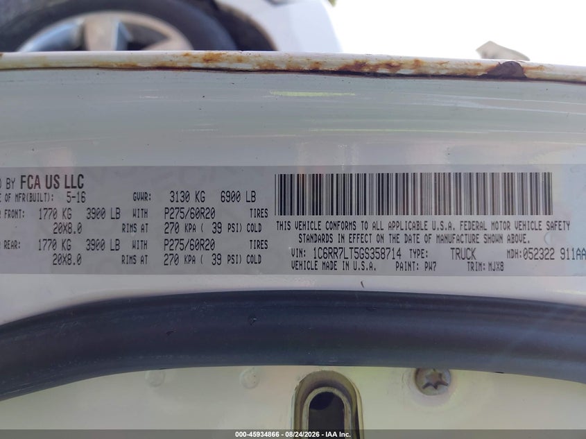 RAM 1500 2016 VIN 1C6RR7LT5GS358714