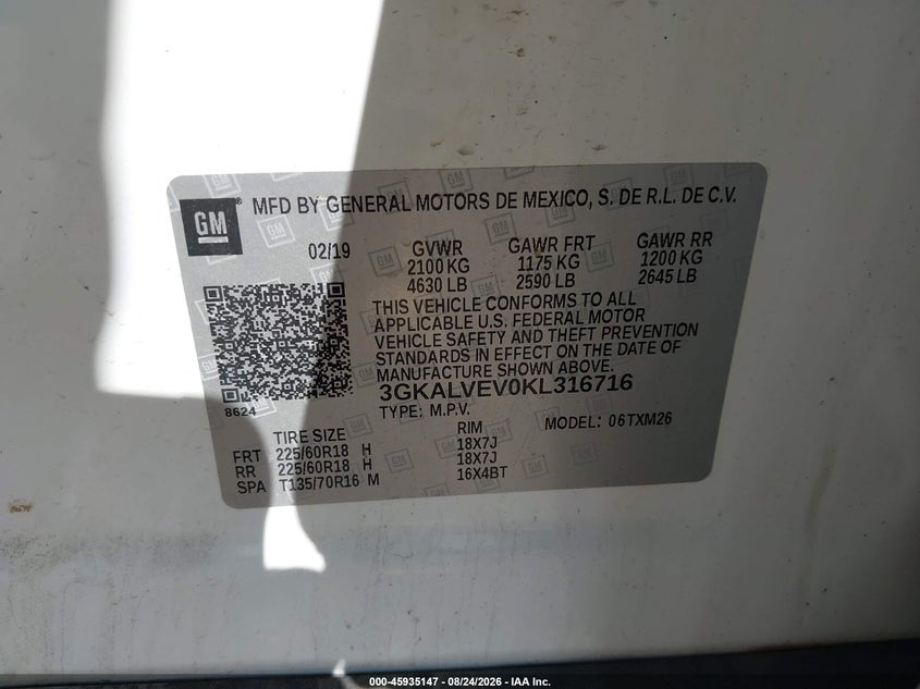 2019 GMC TERRAIN SPORT UTILITY VEHICLE 1.5L I4 FI DOHC 16V NF4