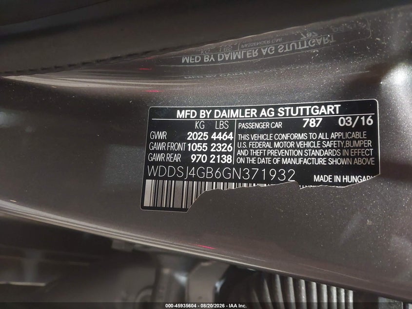MERCEDES-BENZ CLA 250 2016 VIN WDDSJ4GB6GN371932
