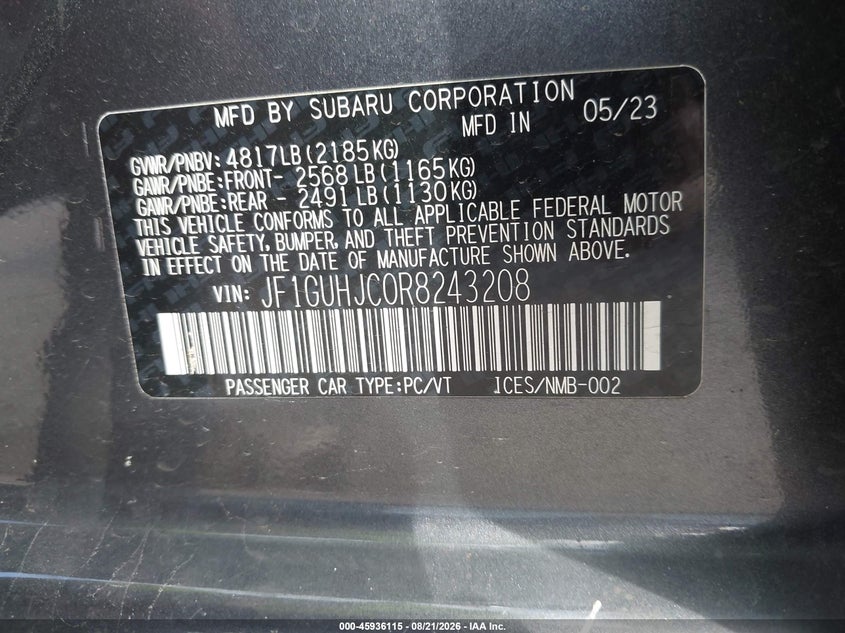 SUBARU IMPREZA 2024 VIN JF1GUHJC0R8243208