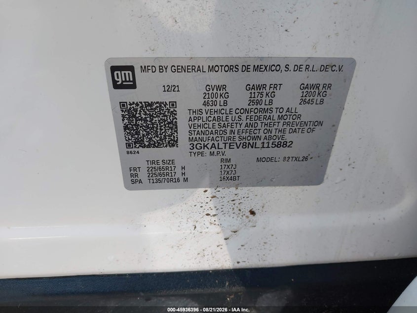 GMC TERRAIN 2022 VIN 3GKALTEV8NL115882