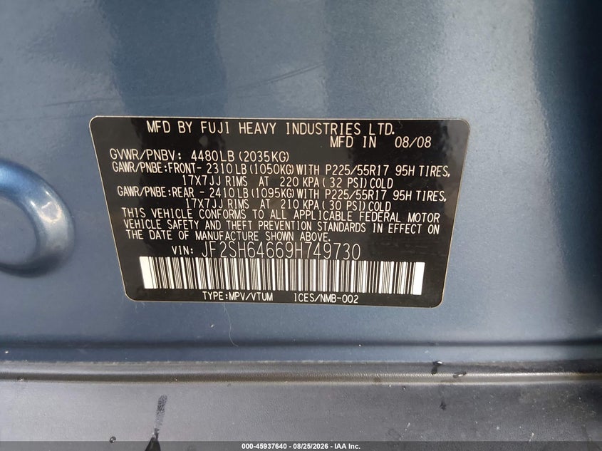 2009 SUBARU FORESTER SPORT UTILITY VEHICLE 2.5L H-4 VVT, 170HP
