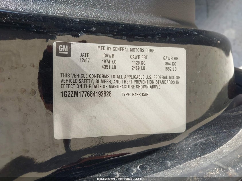 PONTIAC G6 2008 VIN 1G2ZM177684192828