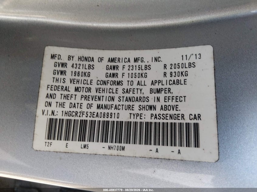 2014 HONDA ACCORD SEDAN 2.4L I-4 DI, DOHC, VVT, 189HP