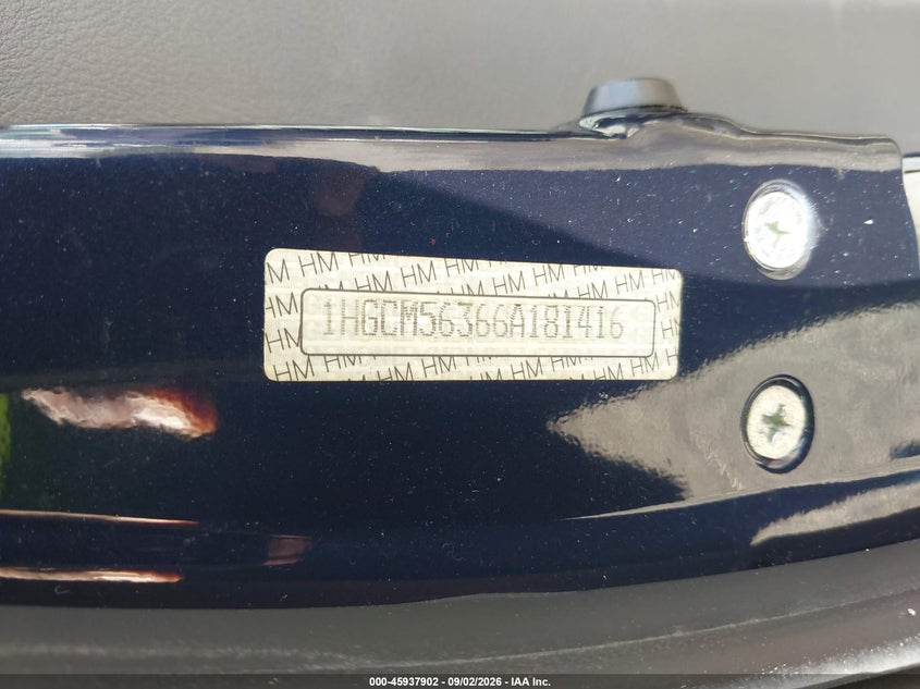 HONDA ACCORD 2006 VIN 1HGCM56366A181416