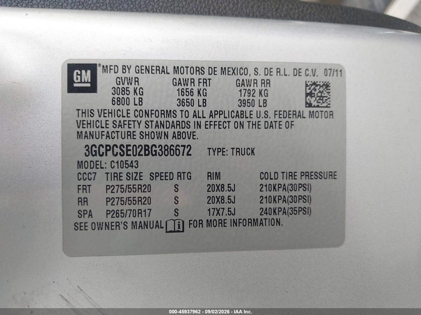 2011 CHEVROLET SILVERADO PICKUP 5.3L V-8 VVT, 315HP