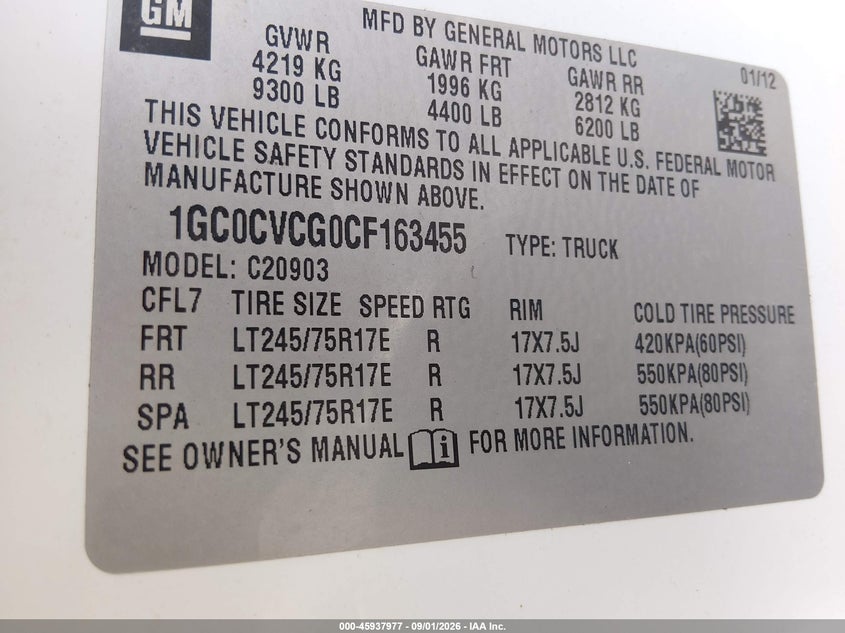 CHEVROLET SILVERADO 2500HD 2012 VIN 1GC0CVCG0CF163455