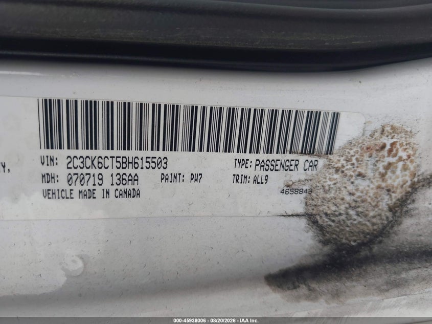 CHRYSLER 300C 2011 VIN 2C3CK6CT5BH615503