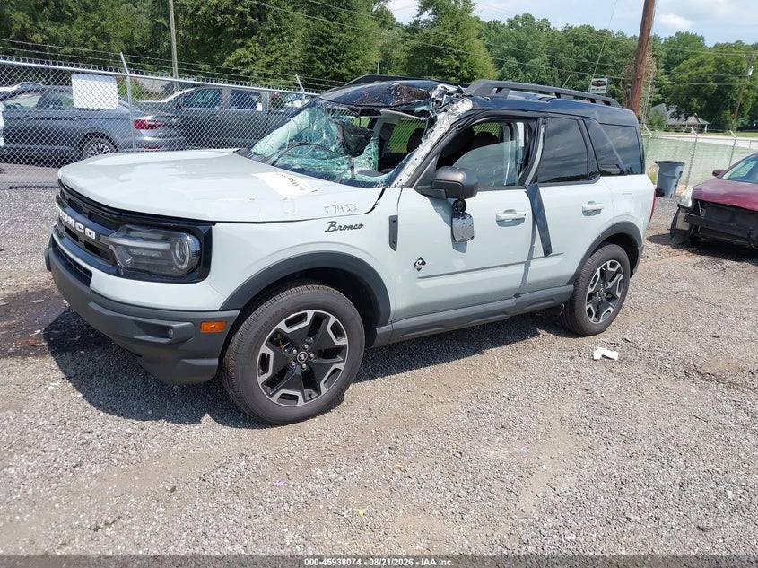 Vin: 3fmcr9c62nrd66326, lot: 46437246, ford bronco sport outer banks 20222