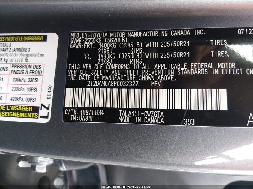 LEXUS RX 350 2023 VIN 2T2BAMCA8PC032322