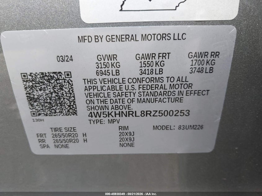 ACURA ZDX 2024 VIN 4W5KHNRL8RZ500253
