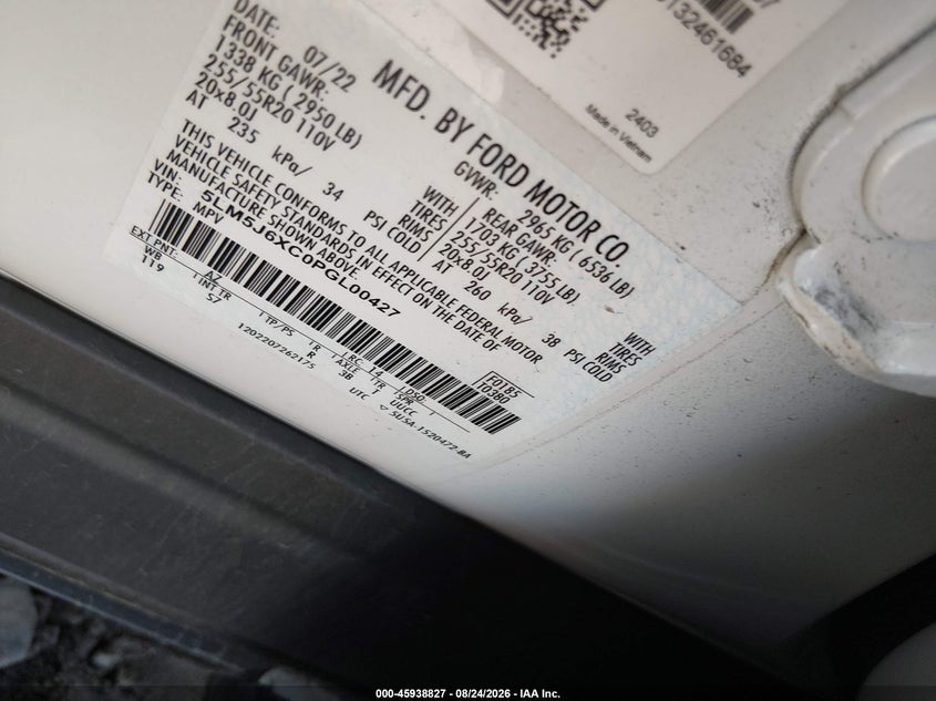 LINCOLN AVIATOR 2023 VIN 5LM5J6XC0PGL00427
