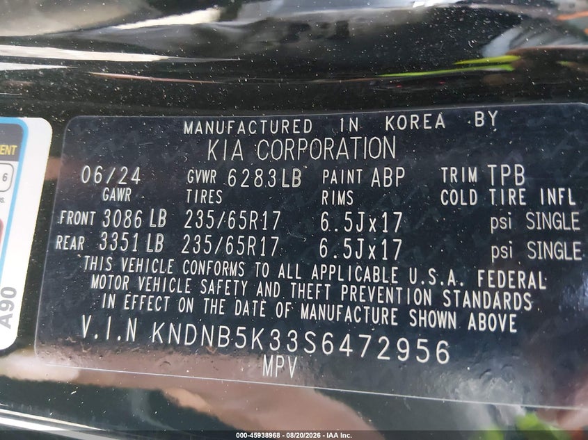 KIA CARNIVAL MPV 2025 VIN KNDNB5K33S6472956
