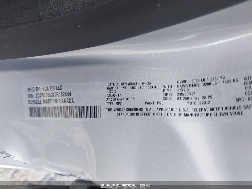 CHRYSLER PACIFICA 2026 VIN 2C4RC1BGXTR182444