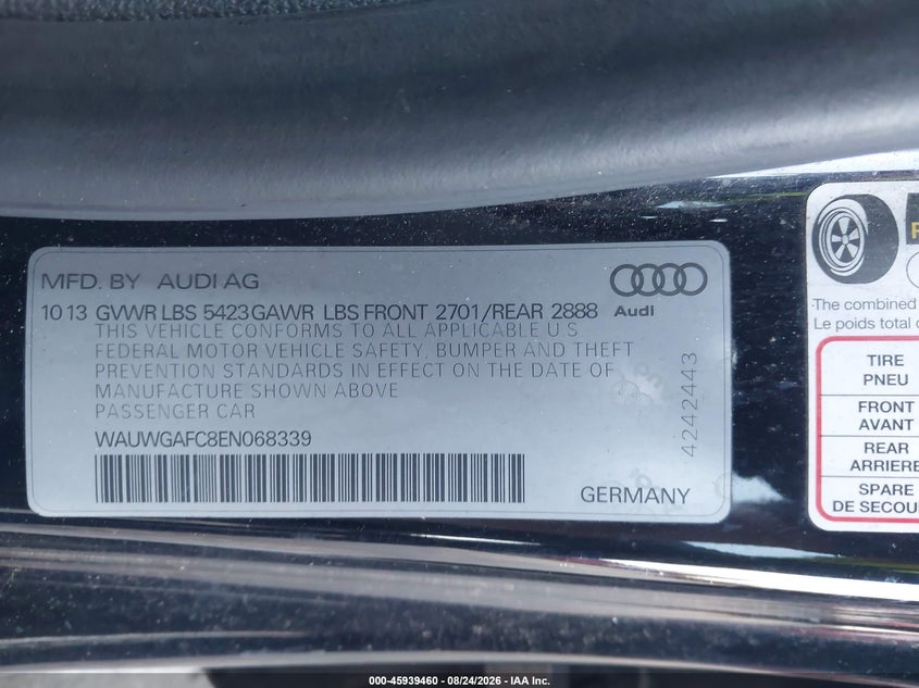 AUDI A7 2014 VIN WAUWGAFC8EN068339