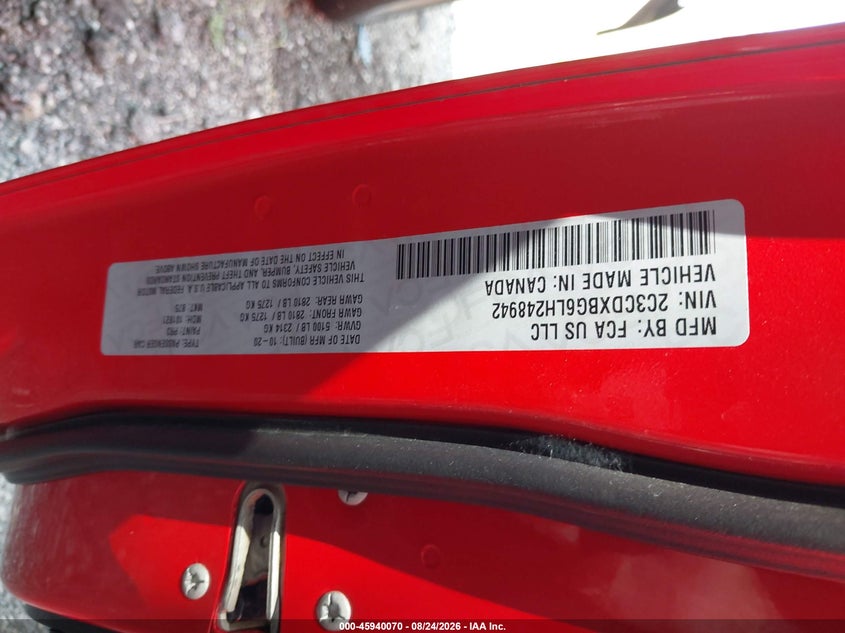 DODGE CHARGER 2020 VIN 2C3CDXBG6LH248942