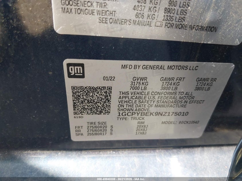 CHEVROLET SILVERADO 1500 LTD 2022 VIN 1GCPYBEK9NZ175010