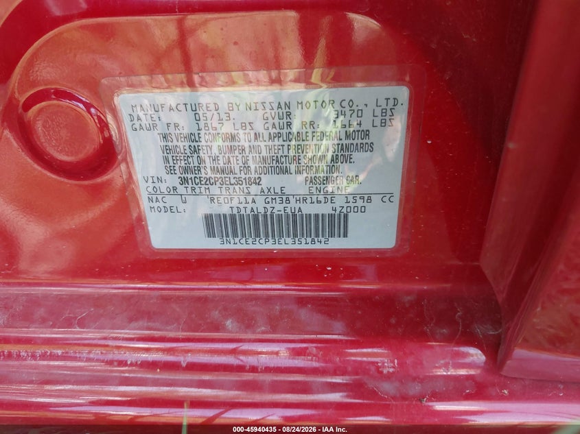 NISSAN VERSA NOTE 2014 VIN 3N1CE2CP3EL351842