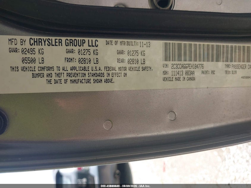 CHRYSLER 300 2014 VIN 2C3CCAGG7EH184776