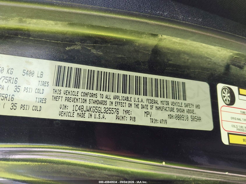 JEEP WRANGLER UNLIMITED 2016 VIN 1C4BJWKG5GL325576
