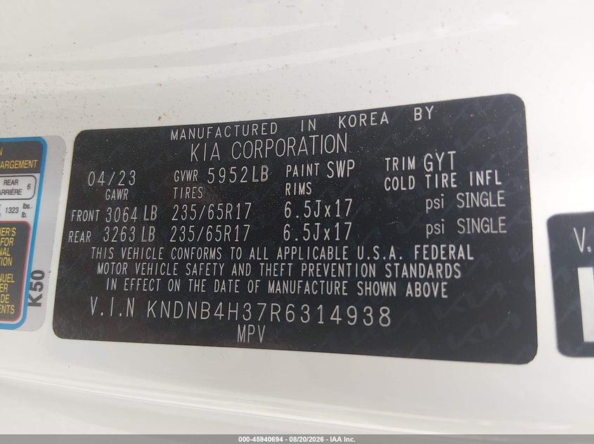 KIA CARNIVAL MPV 2024 VIN KNDNB4H37R6314938