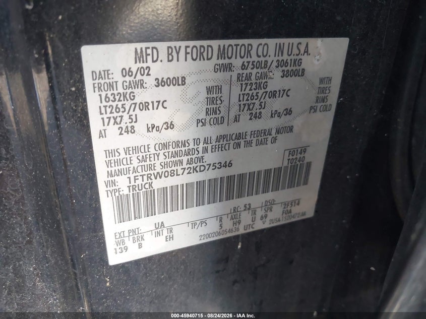 2002 FORD F-150 PICKUP 5.4L V-8 260HP