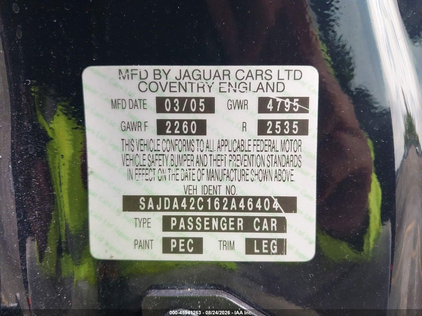 JAGUAR XK8 2006 VIN SAJDA42C162A46404
