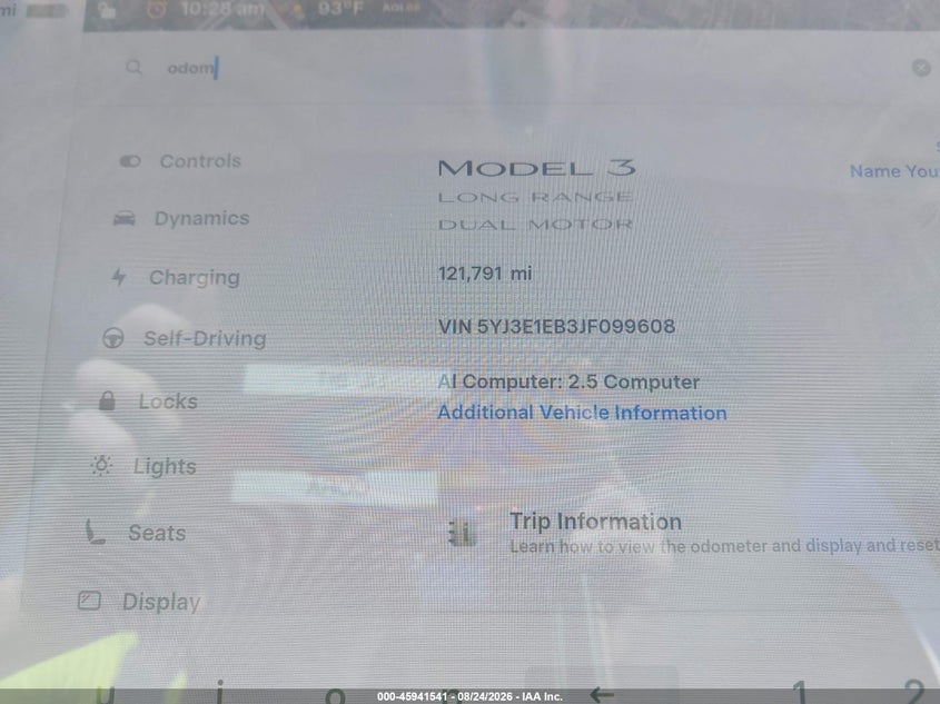 TESLA MODEL 3 2018 VIN 5YJ3E1EB3JF099608