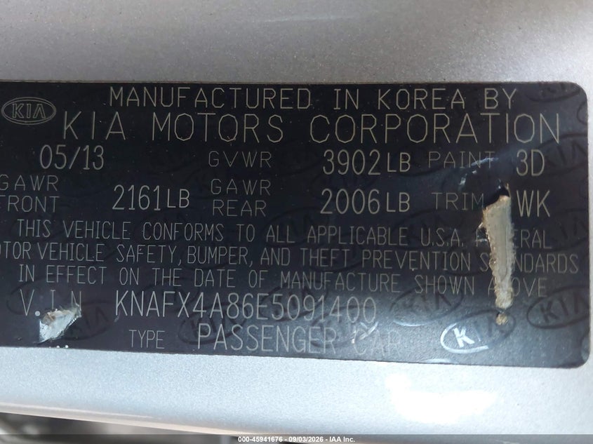 2014 KIA FORTE SEDAN 2.0L I-4 DI, DOHC, VVT, 173HP