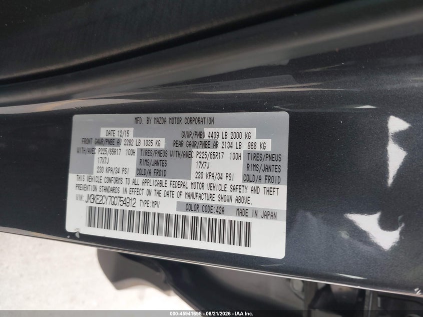 MAZDA CX-5 2016 VIN JM3KE2CY7G0754912
