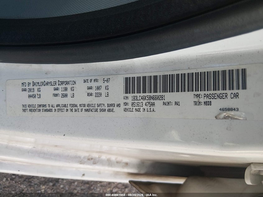 2008 DODGE AVENGER SEDAN 2.4L I-4 DOHC, VVT, 173HP