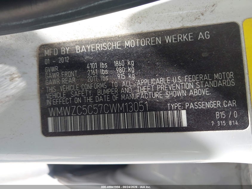 MINI COOPER S COUNTRYMAN 2012 VIN WMWZC5C57CWM13051