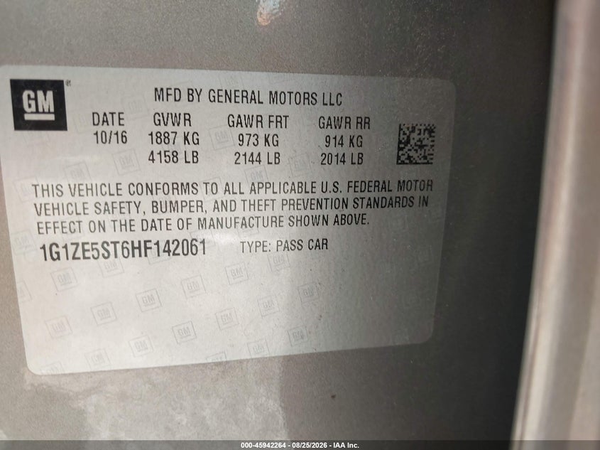 CHEVROLET MALIBU 2017 VIN 1G1ZE5ST6HF142061