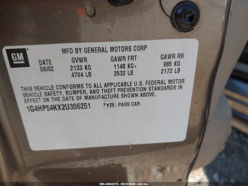 2002 BUICK LESABRE SEDAN 3.8L V-6 205HP