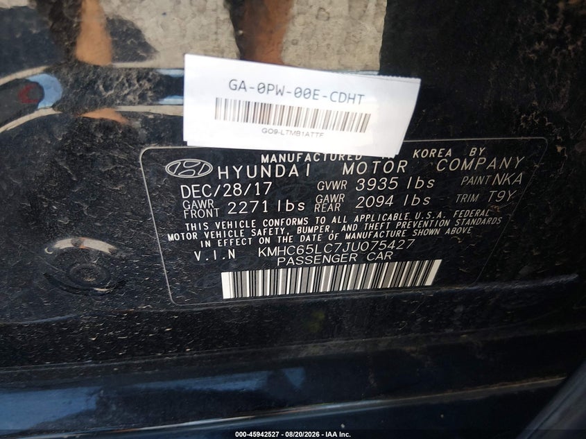 HYUNDAI IONIQ HYBRID 2018 VIN KMHC65LC7JU075427