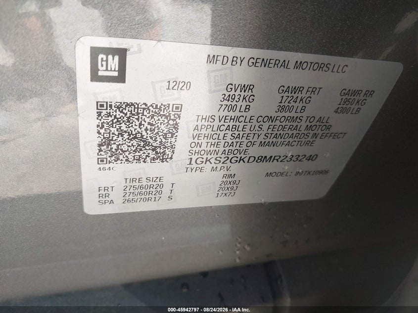 GMC YUKON XL 2021 VIN 1GKS2GKD8MR233240