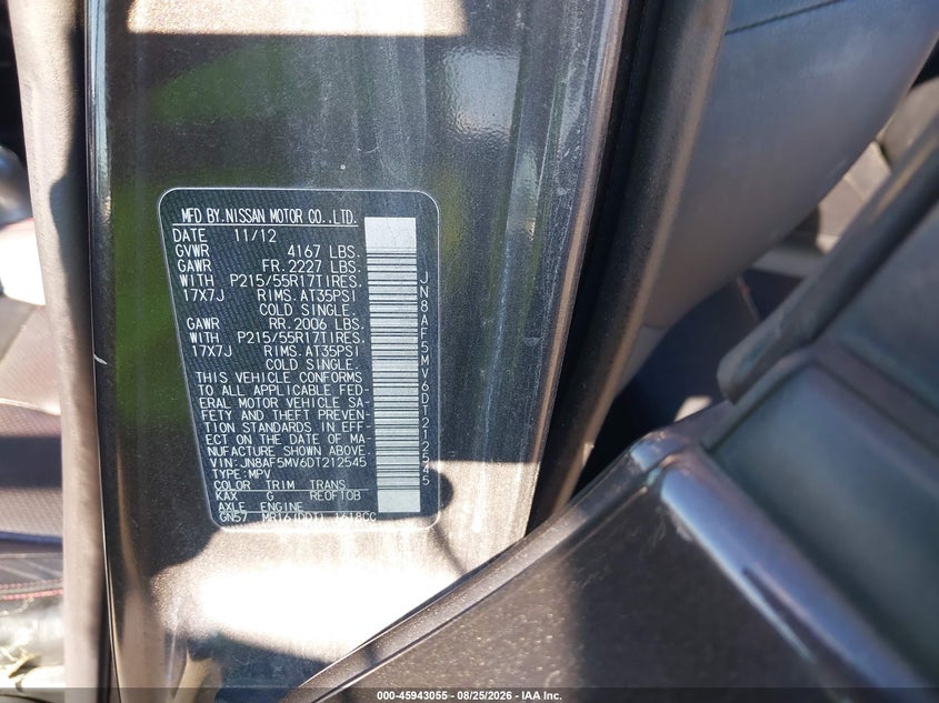 NISSAN JUKE 2013 VIN JN8AF5MV6DT212545