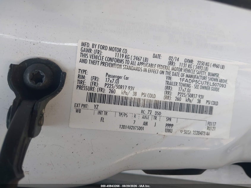 FORD C-MAX ENERGI 2014 VIN 1FADP5CU7EL507093
