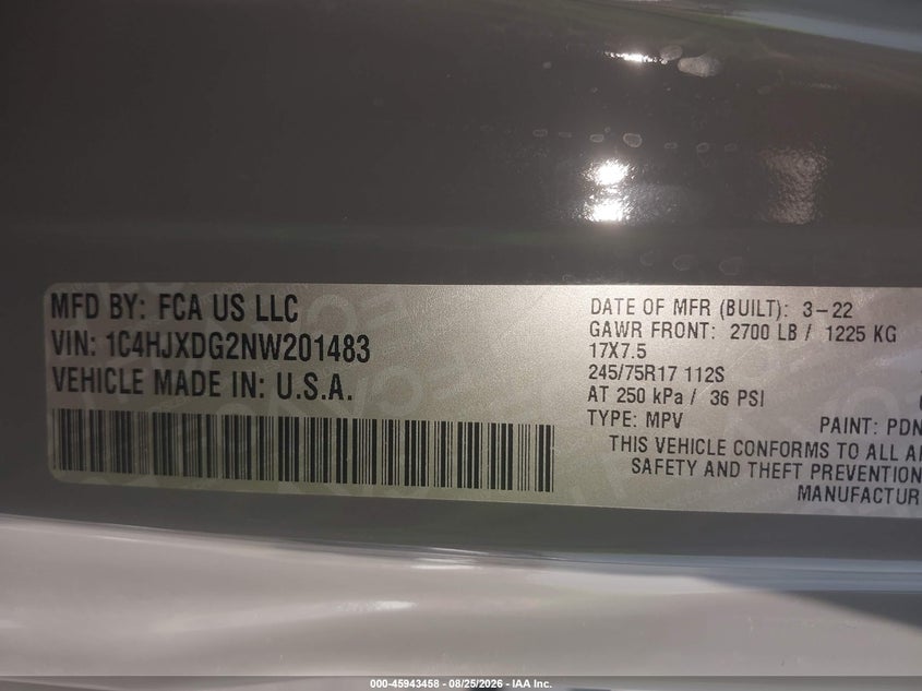 JEEP WRANGLER UNLIMITED 2022 VIN 1C4HJXDG2NW201483