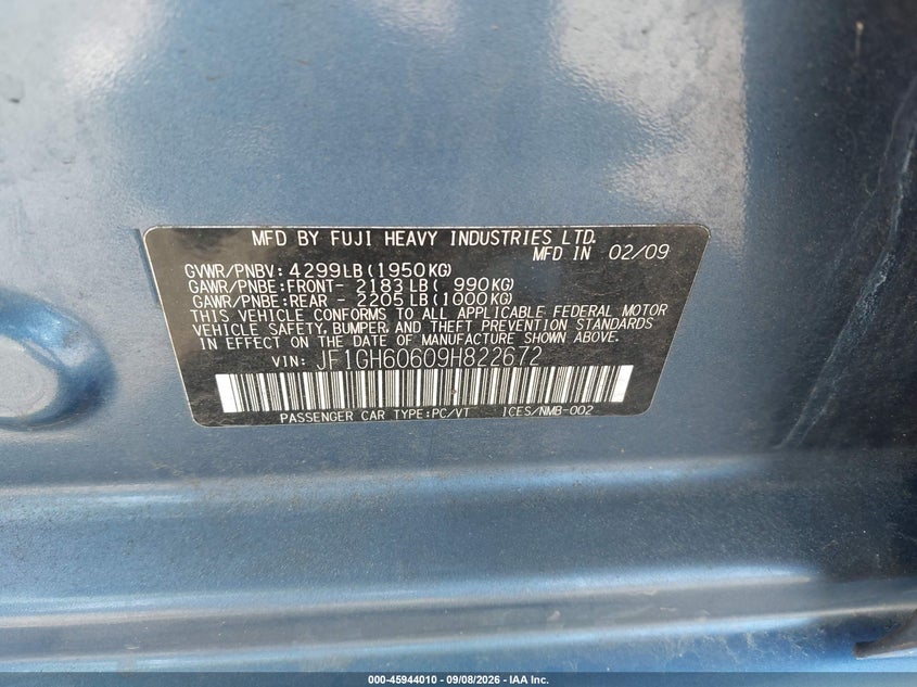 2009 SUBARU IMPREZA HATCHBACK 2.5L H-4 VVT, 170HP