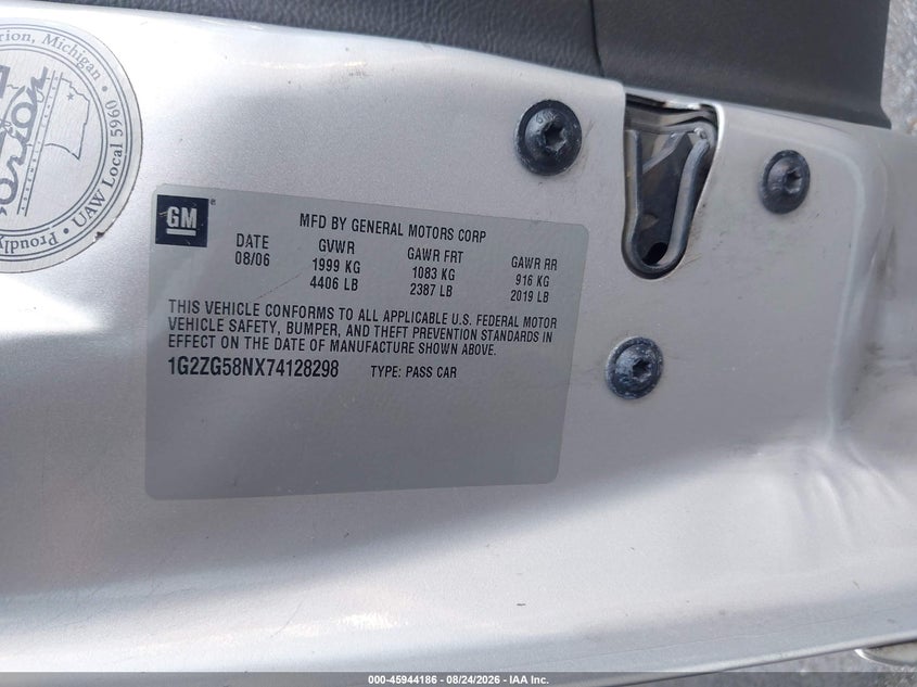 PONTIAC G6 2007 VIN 1G2ZG58NX74128298