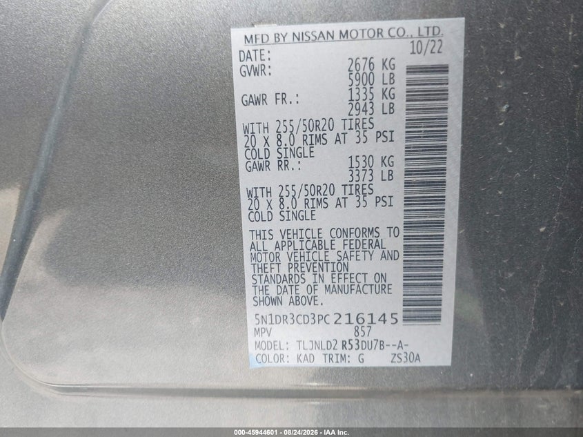 NISSAN PATHFINDER 2023 VIN 5N1DR3CD3PC216145