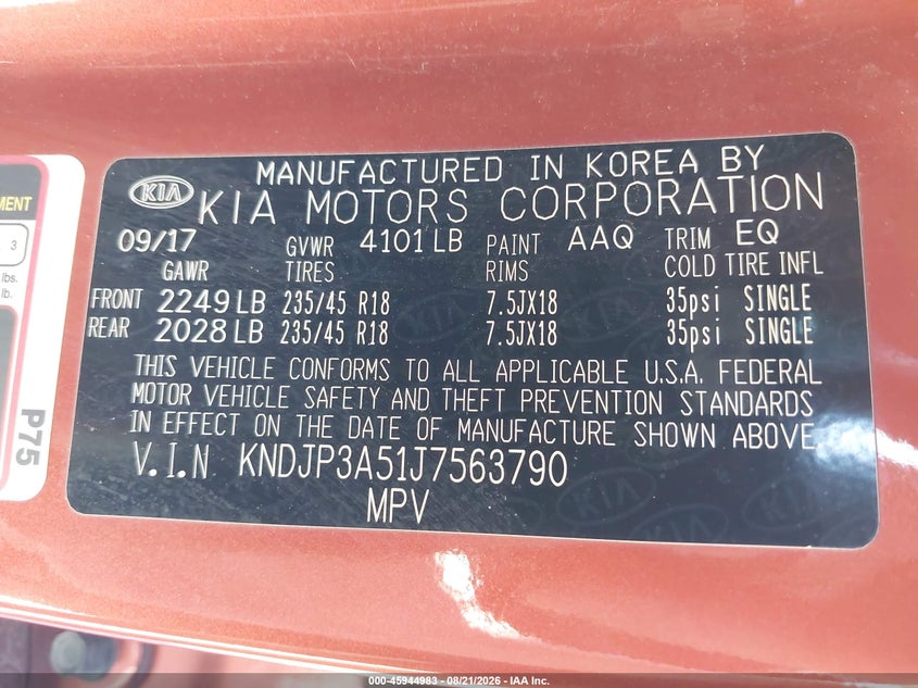 KIA SOUL 2018 VIN KNDJP3A51J7563790