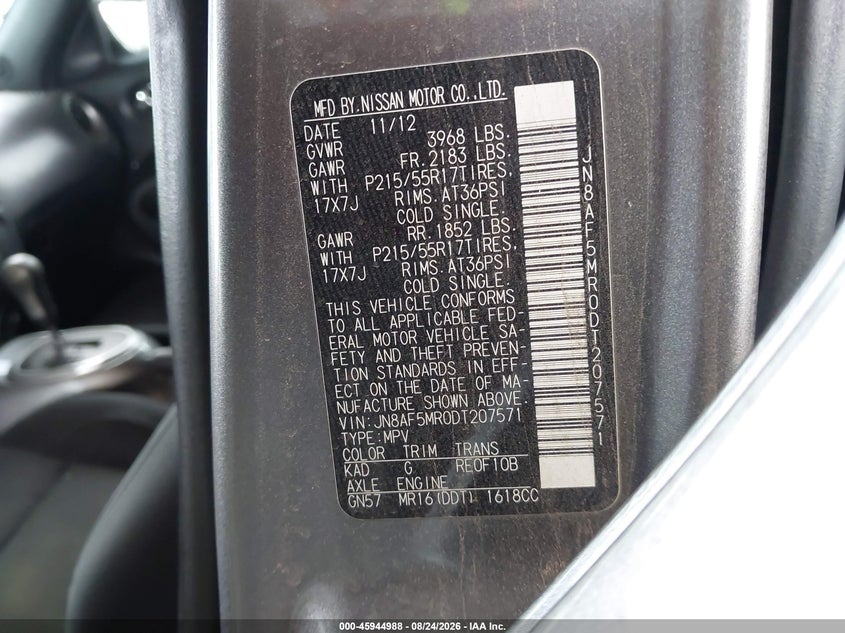 NISSAN JUKE 2013 VIN JN8AF5MR0DT207571