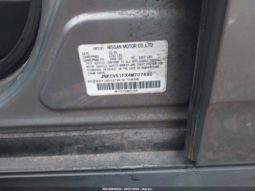 INFINITI G35X 2004 VIN JNKCV51FX4M707490