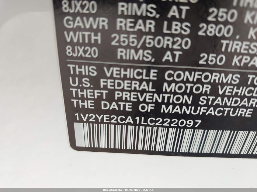 VOLKSWAGEN ATLAS CROSS SPORT 2020 VIN 1V2YE2CA1LC222097