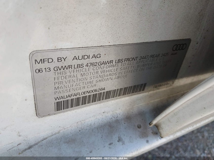 2014 AUDI A4 SEDAN 2.0L I-4 DI, DOHC, VVT, TURBO, 220HP