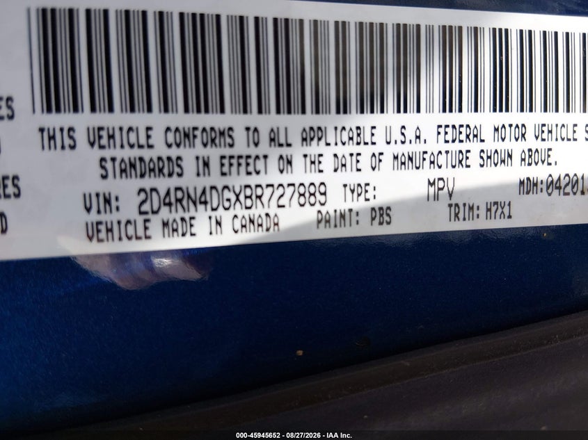 2011 DODGE CARAVAN VAN 3.6L V-6 DOHC, VVT, 283HP